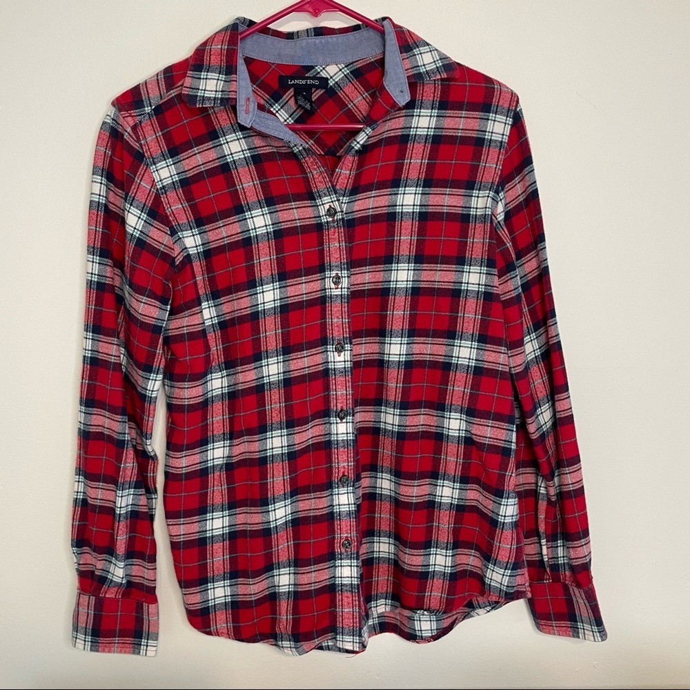 Lands End Red Plaid Soft Flannel Size XS